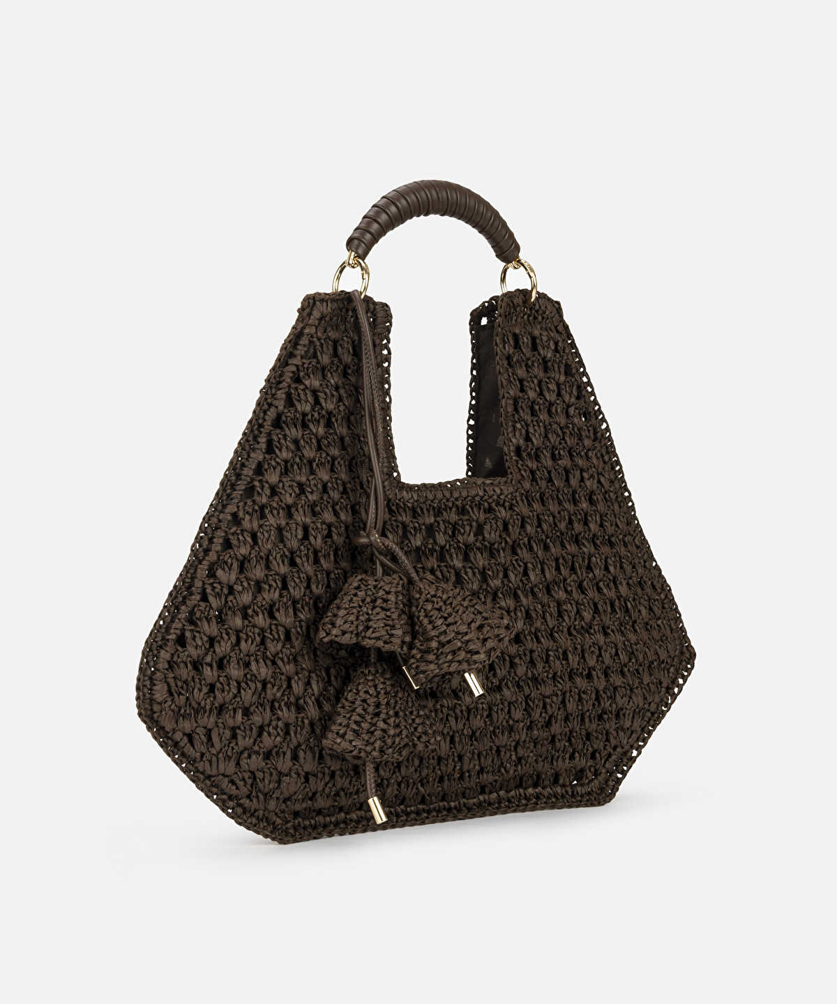 Contrast Handle Straw Effect Bag