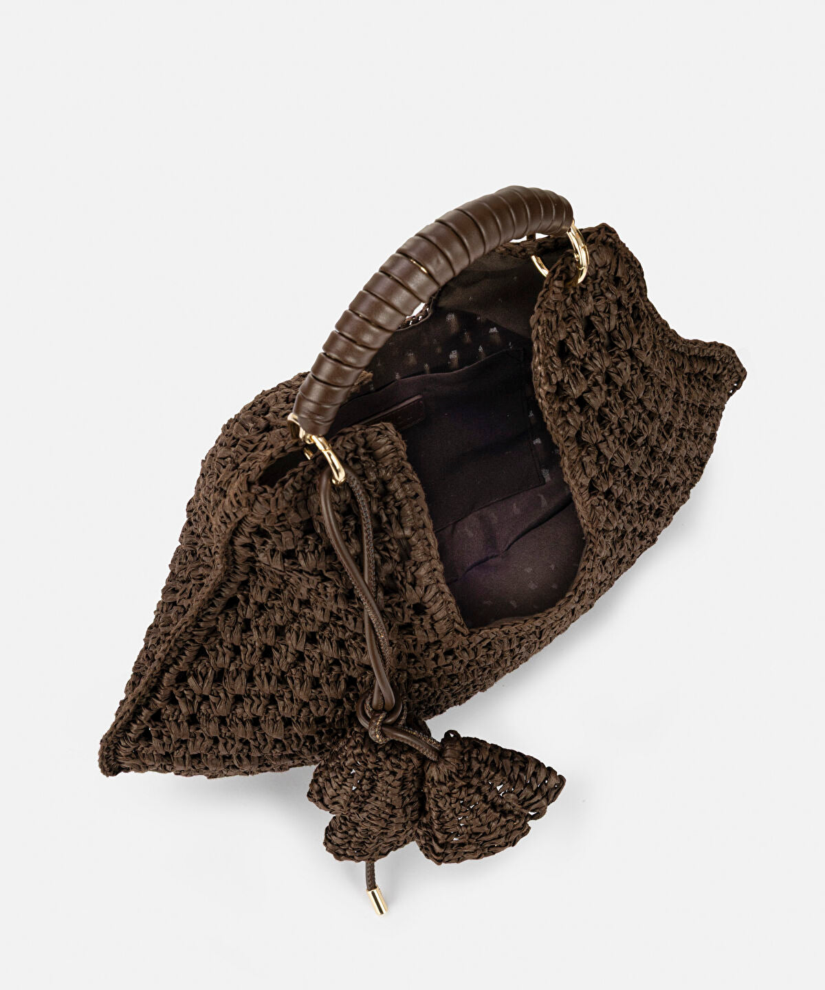 Contrast Handle Straw Effect Bag