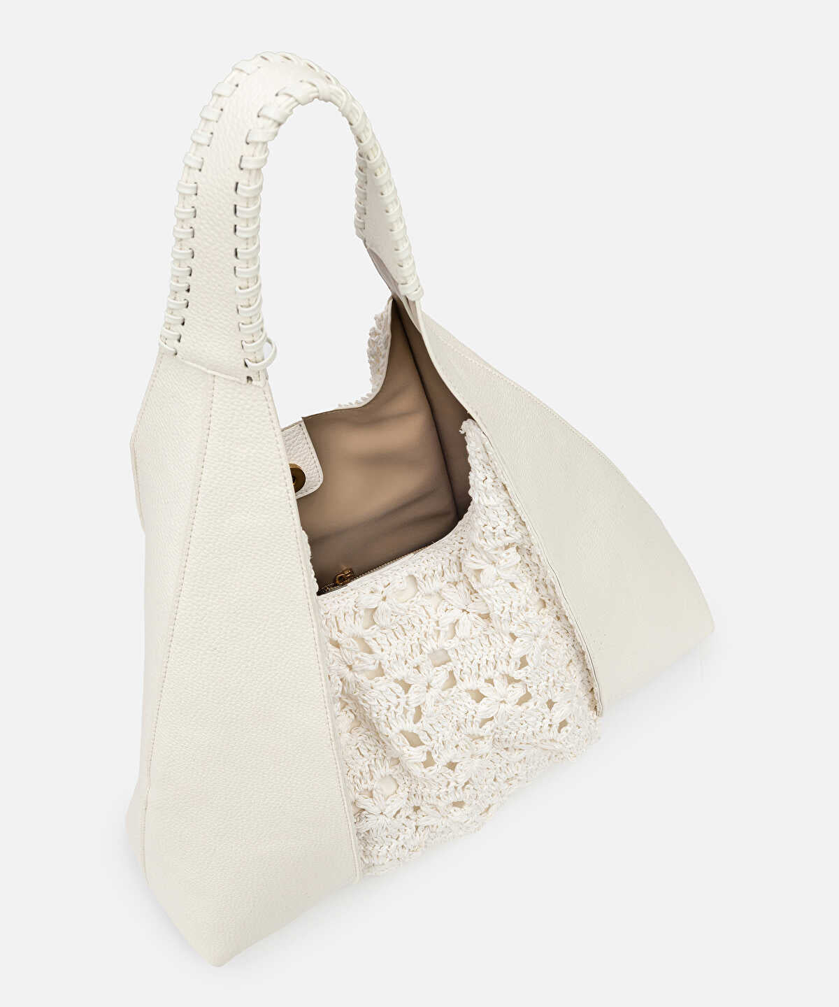 Crochet Panel Leather Effect Bag