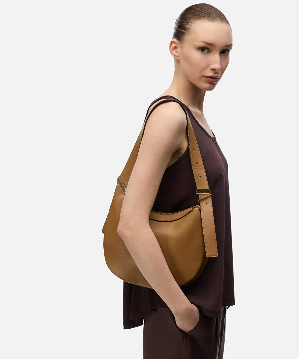 Oval Leather Effect Bag