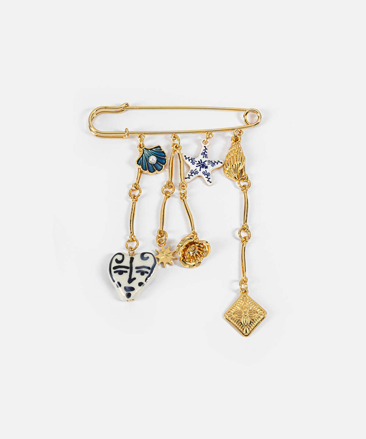 Mixed Charm Safety Pin Brooch