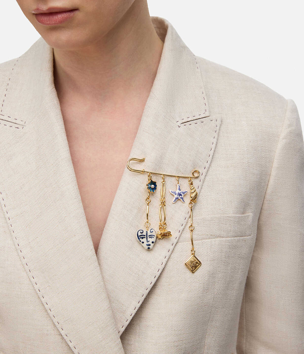 Mixed Charm Safety Pin Brooch