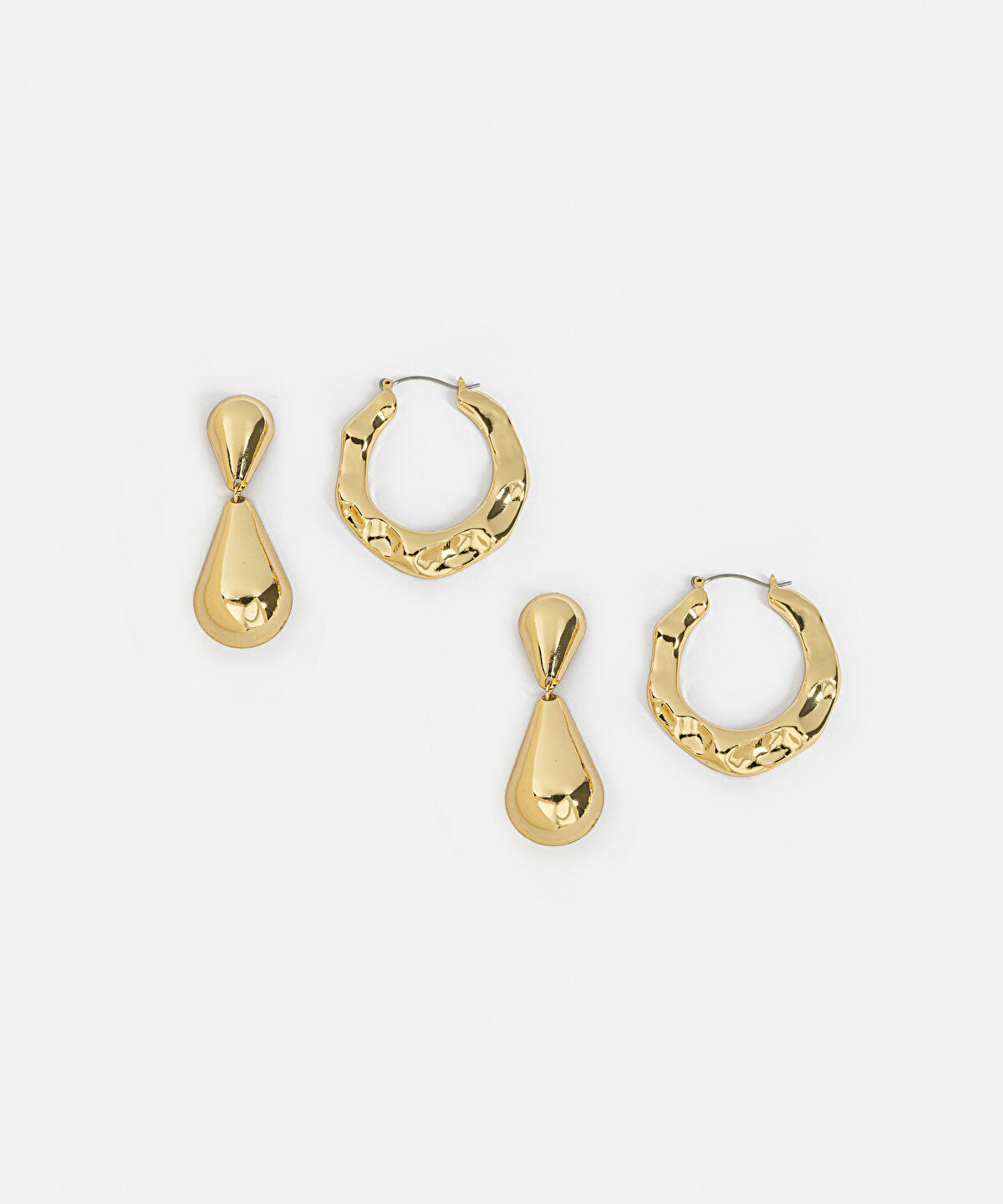 Textured Hoop and Drop Earring Set