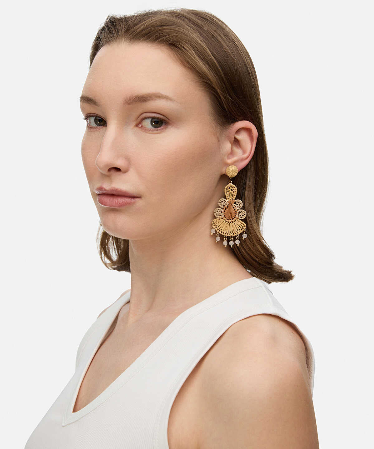 Beaded Raffia Dangle Earrings