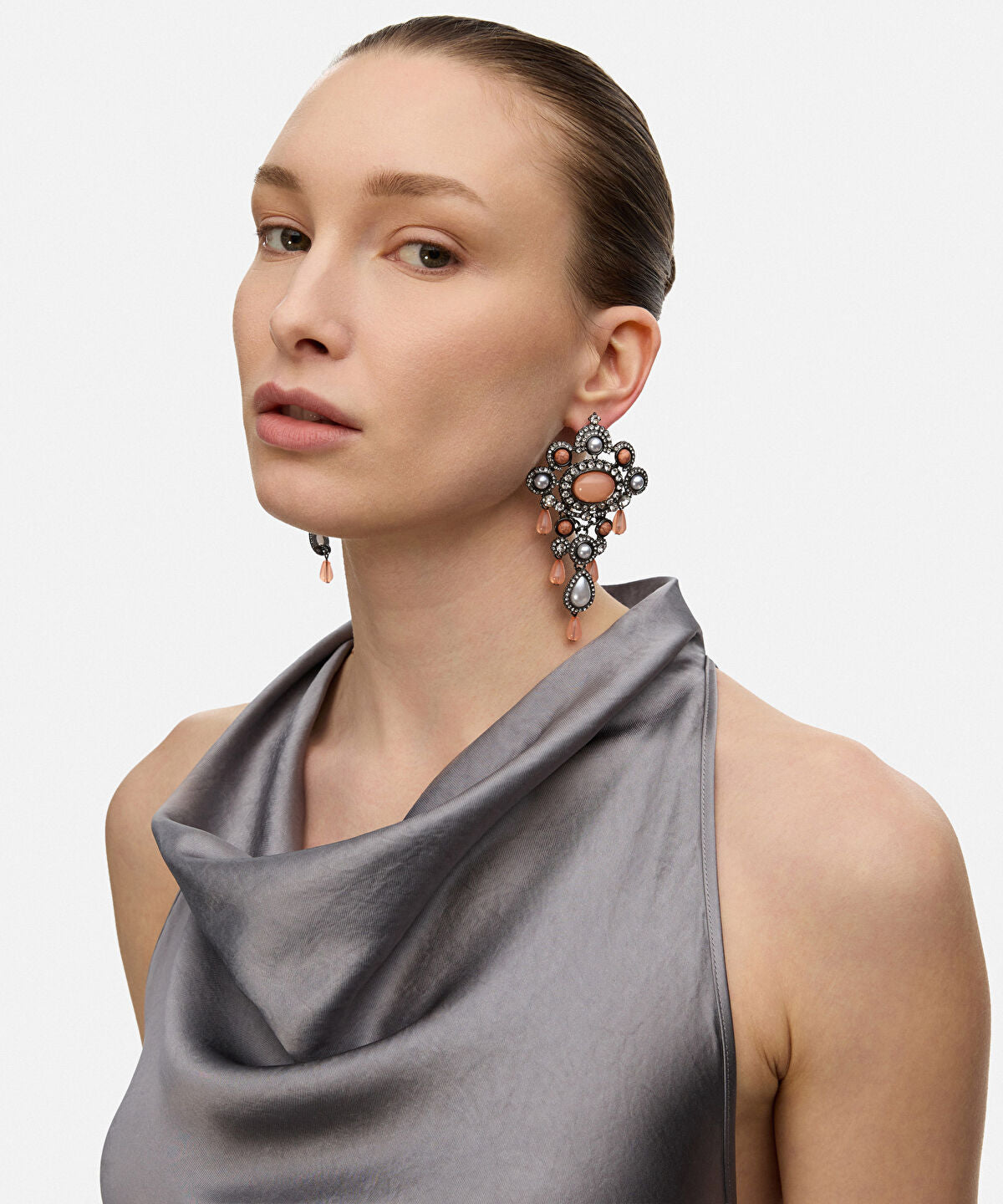 Rhinestone and Faux Pearl Maxi Earrings