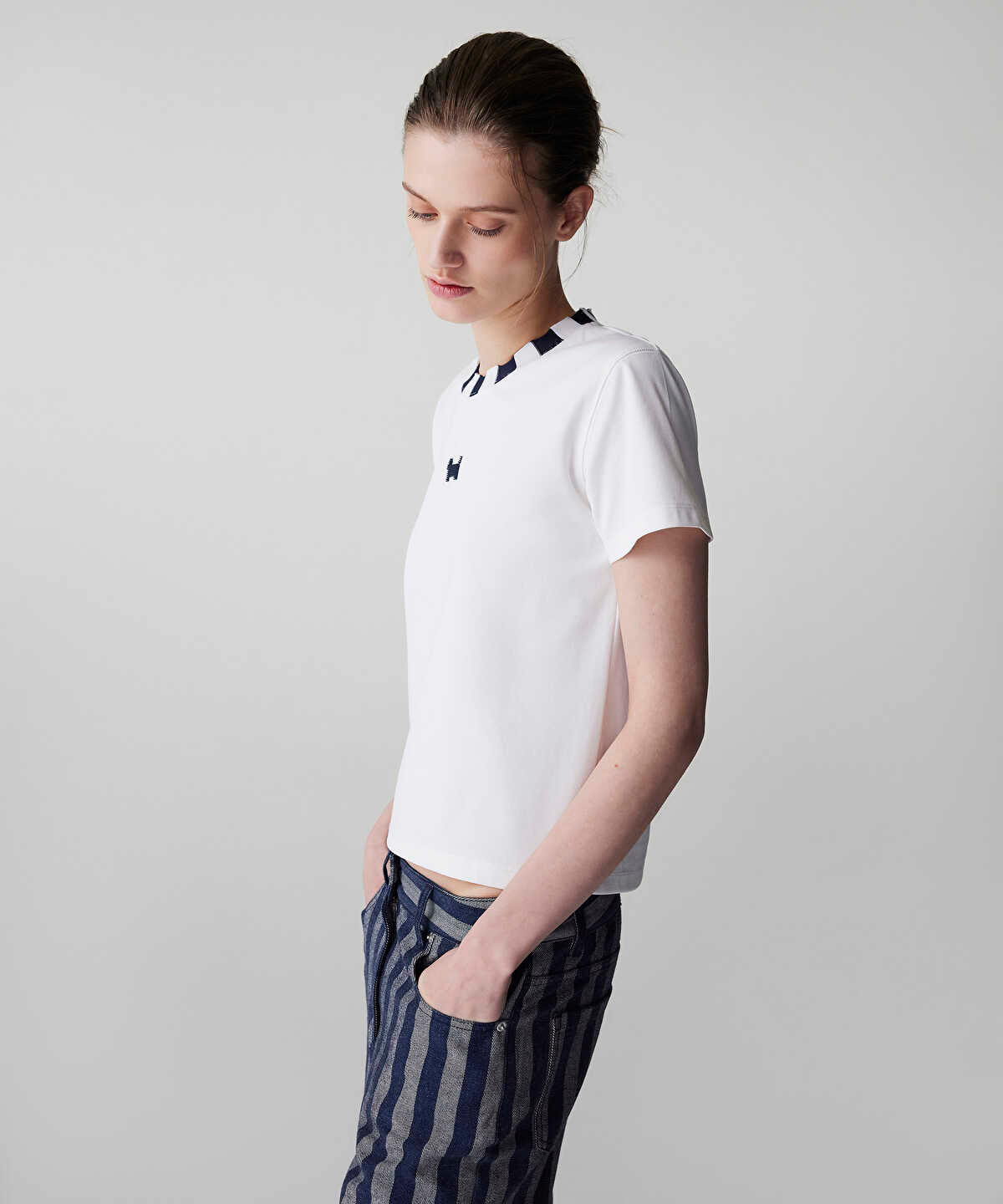 Color-Block Rib Collar T-Shirt