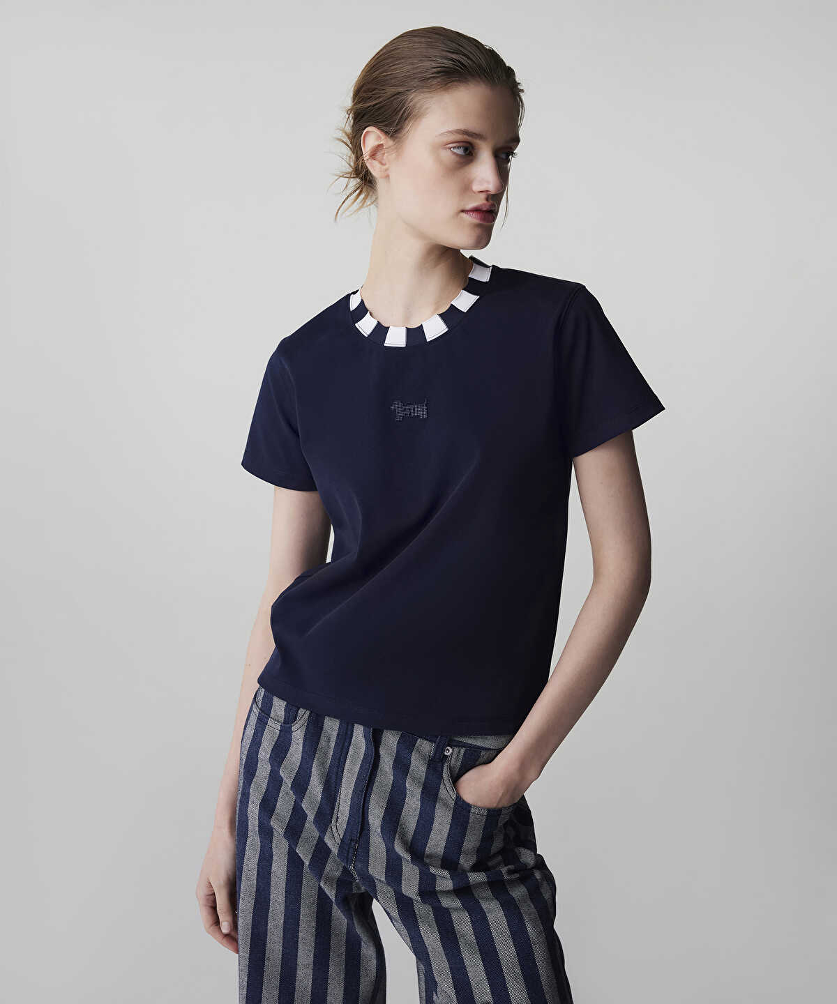 Color-Block Rib Collar T-Shirt