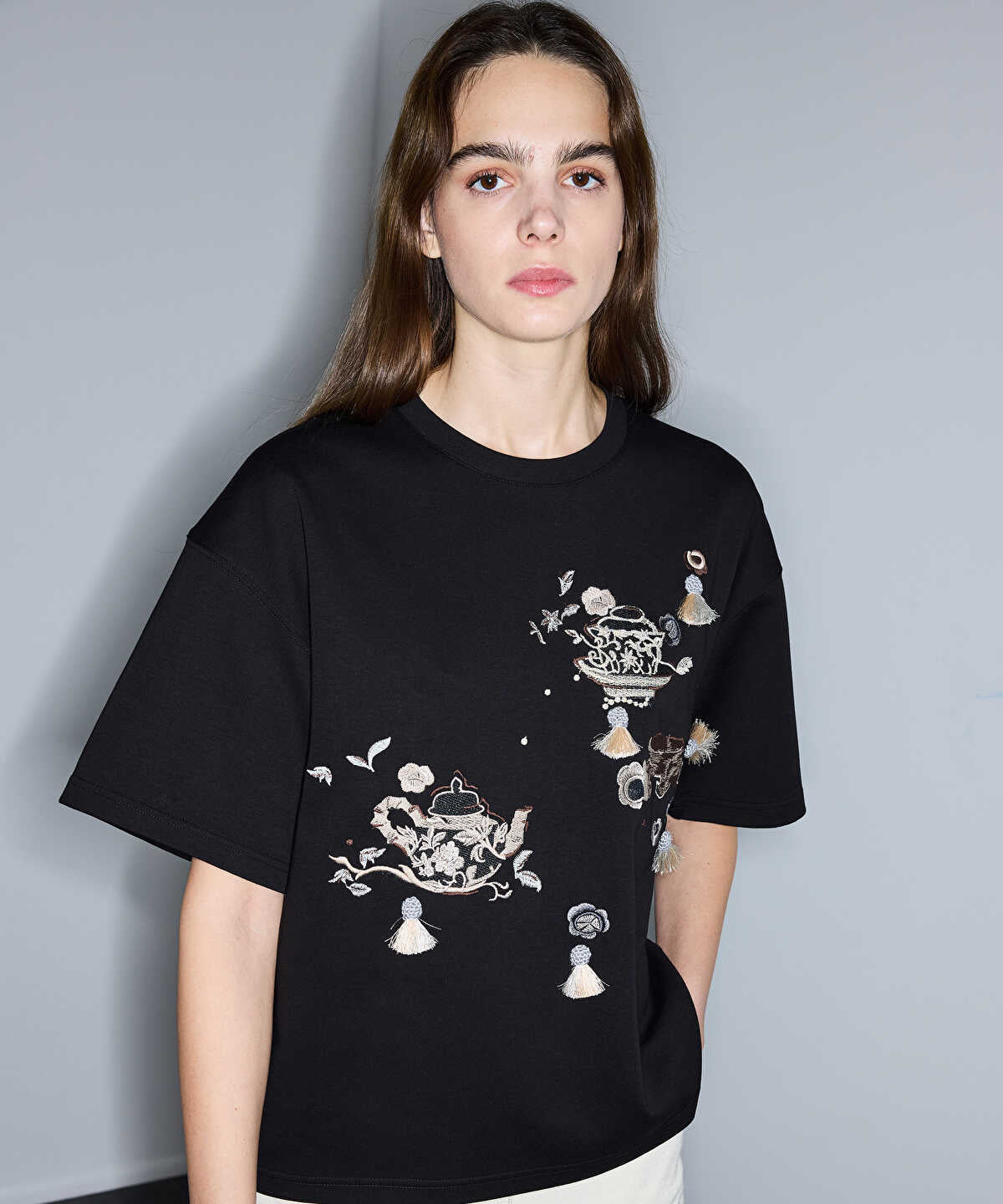Embroidered Fringed T-Shirt