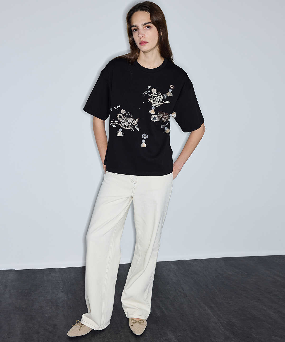 Embroidered Fringed T-Shirt
