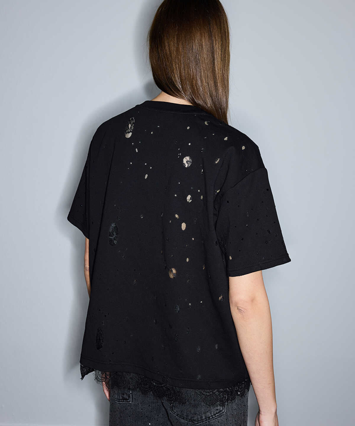 Distressed-Effect Mixed T-Shirt