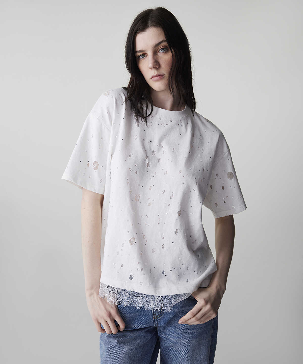 Distressed-Effect Mixed T-Shirt