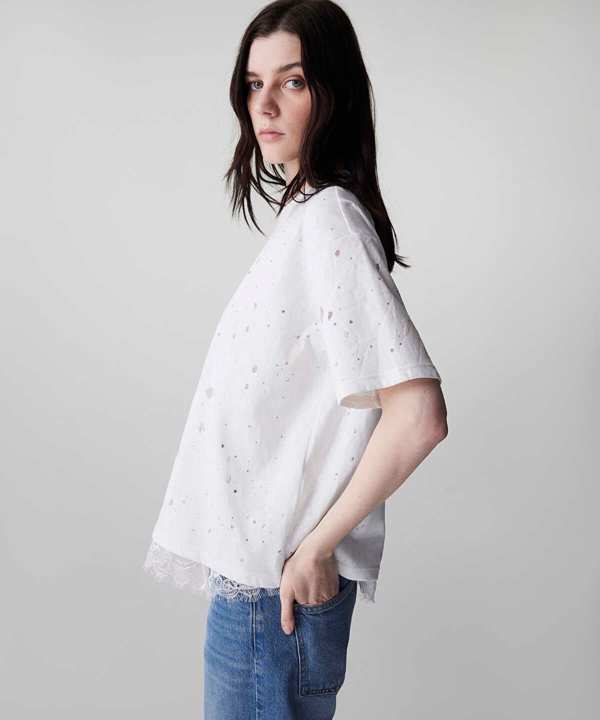 Distressed-Effect Mixed T-Shirt