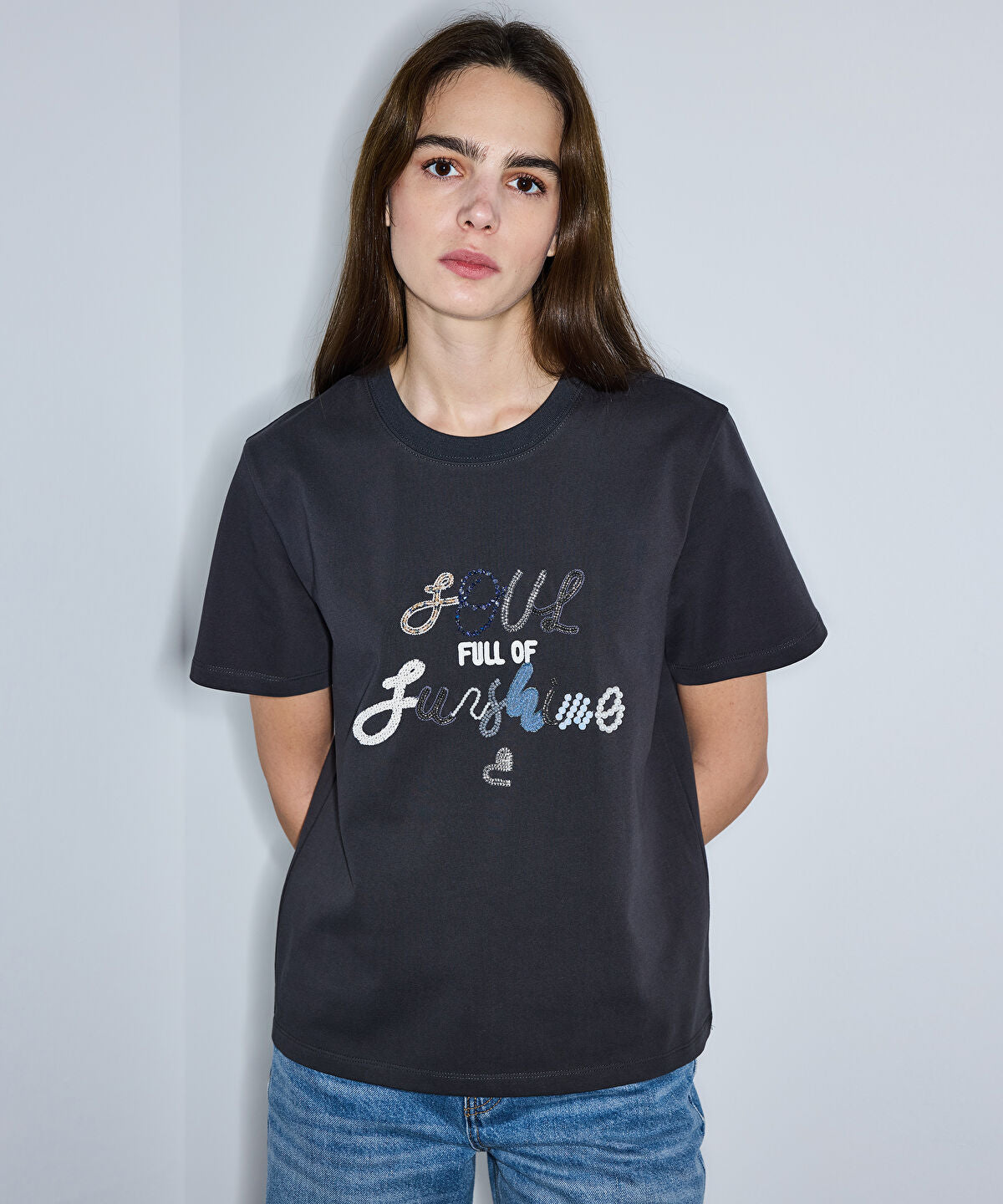 Slogan Embroidered T-Shirt