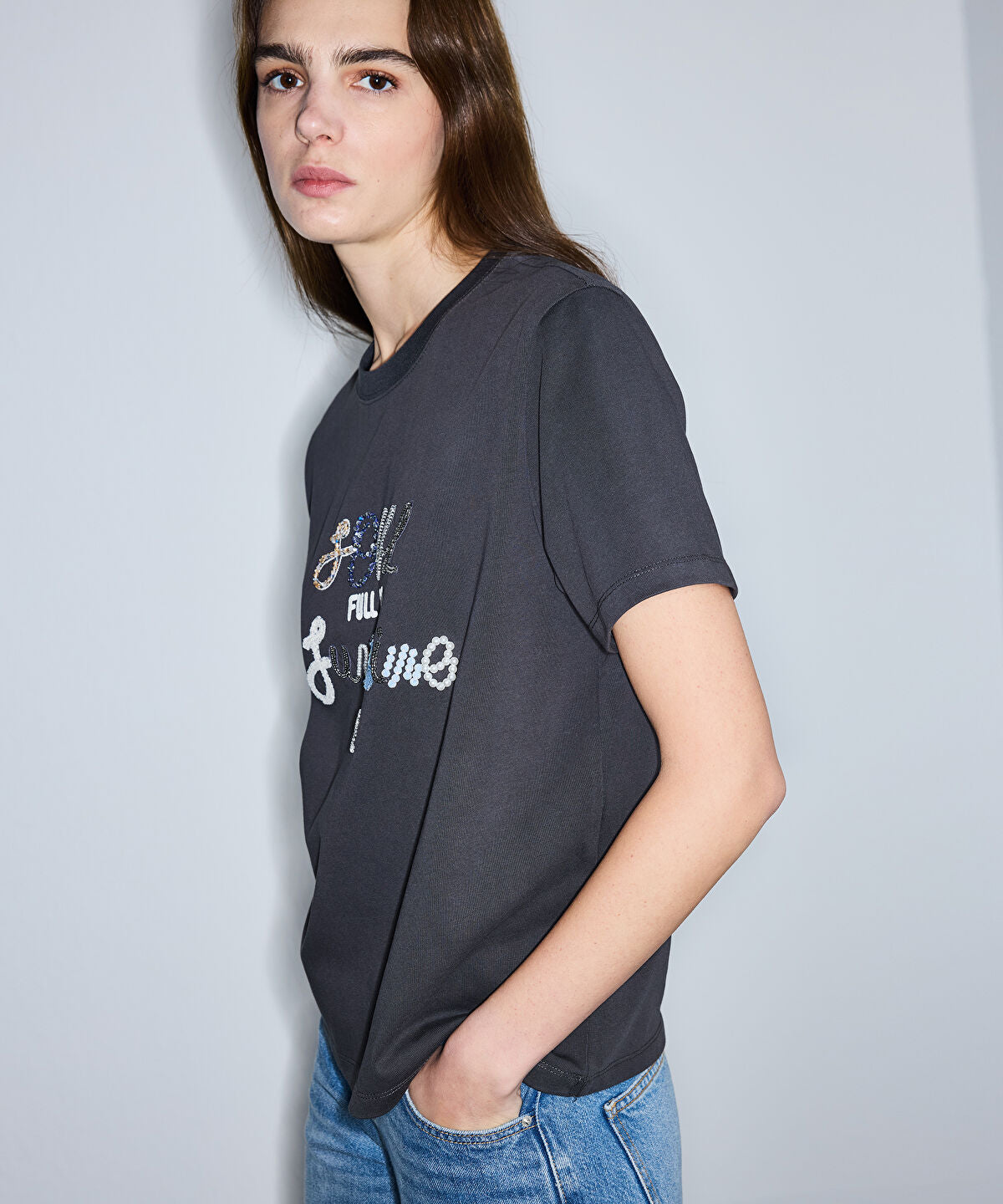 Slogan Embroidered T-Shirt