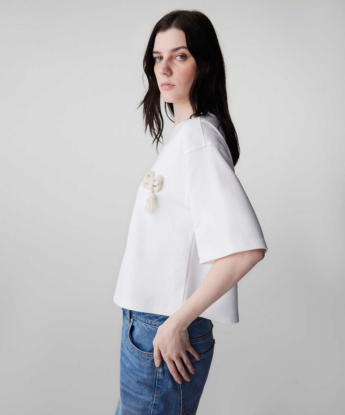 T-Shirt with Faux Pearls