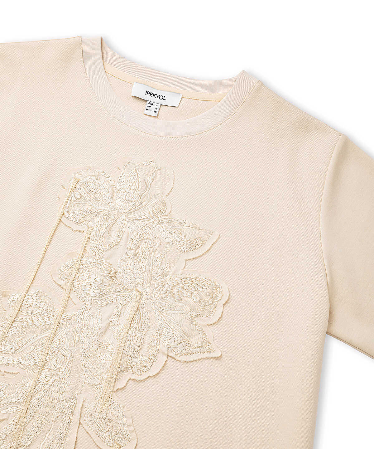 Embroidered T-Shirt with Fringes