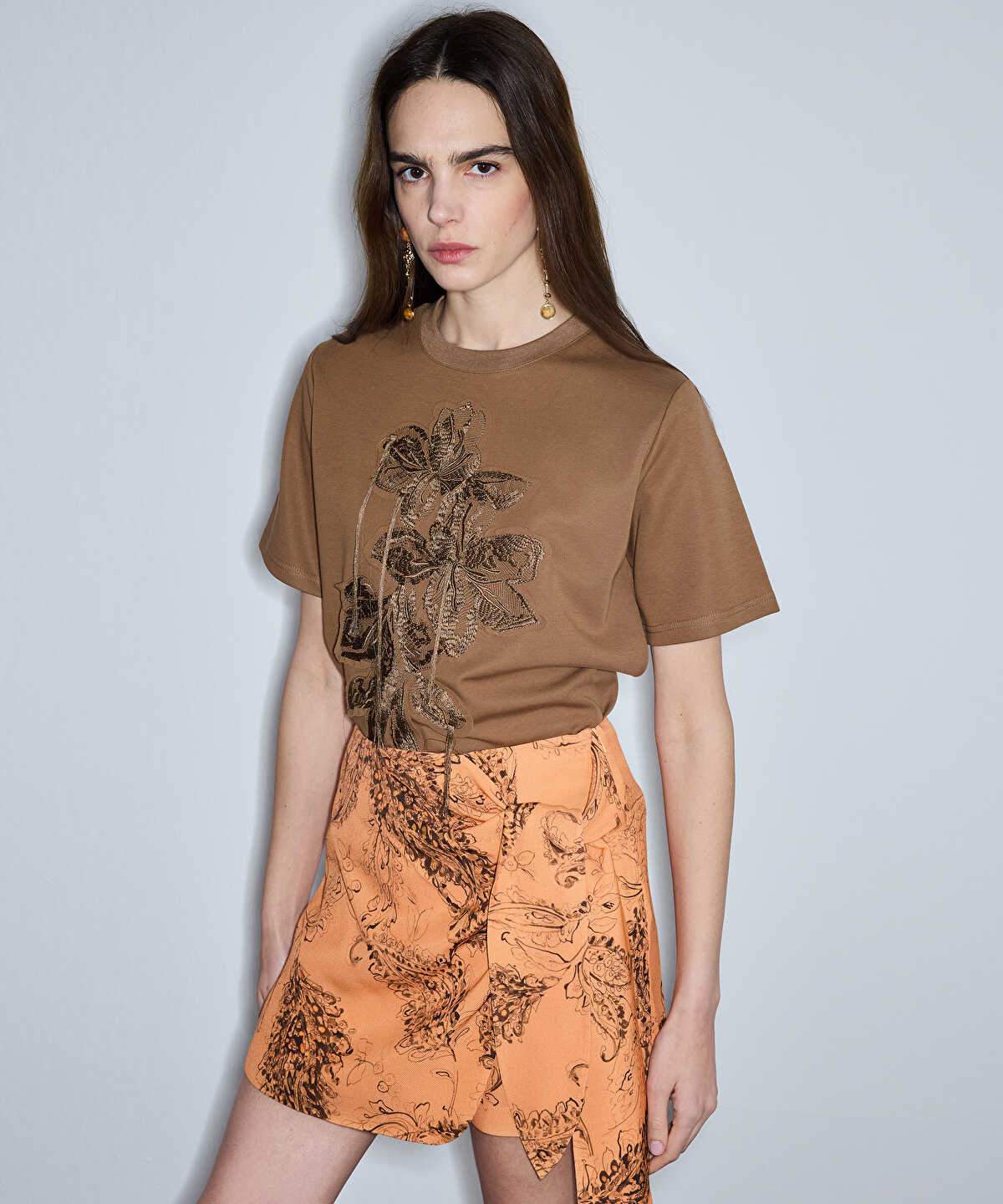 Embroidered T-Shirt with Fringes