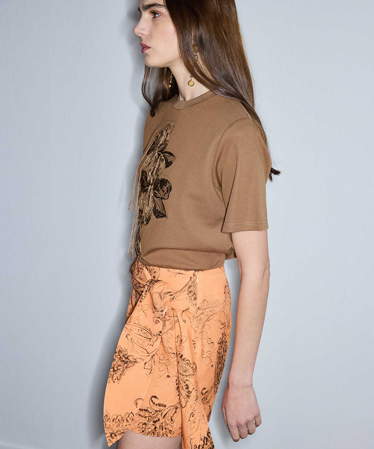 Embroidered T-Shirt with Fringes