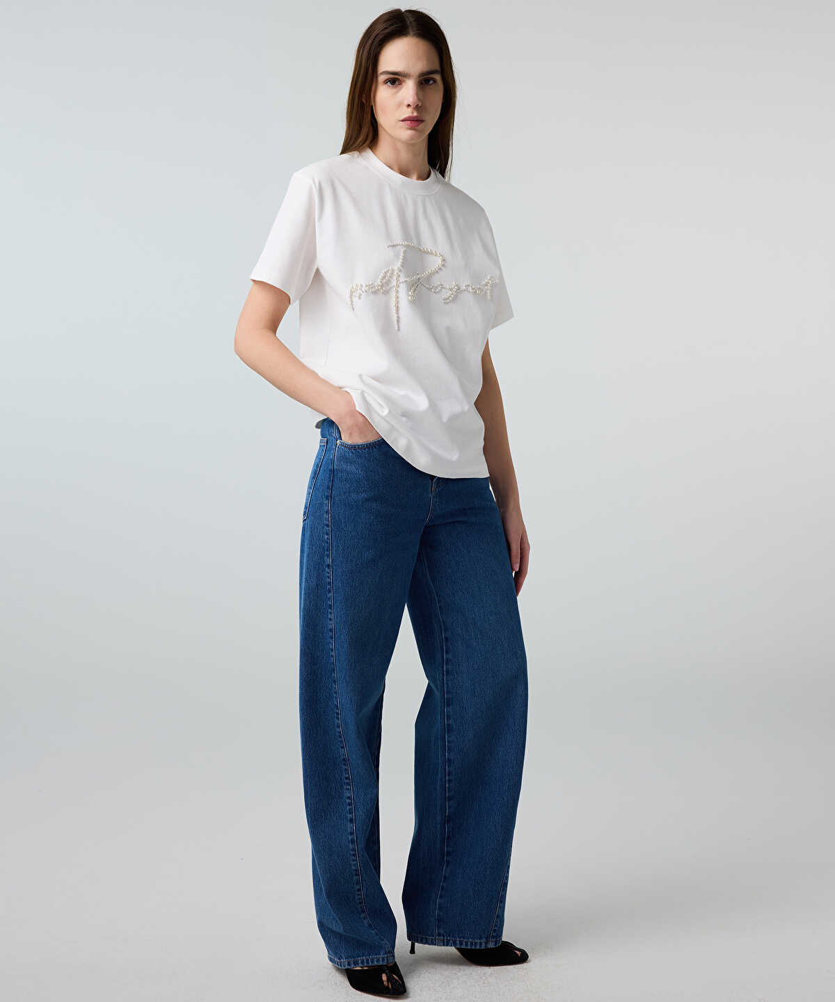 T-Shirt with Faux Pearl Embellishments