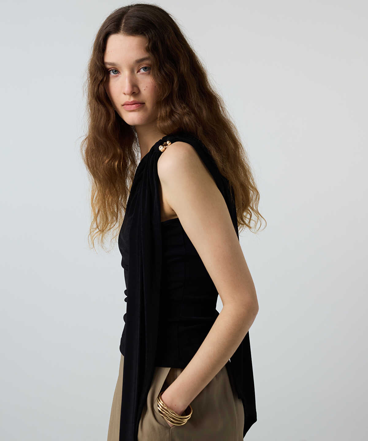 Asymmetric T-Shirt with Metal Accent