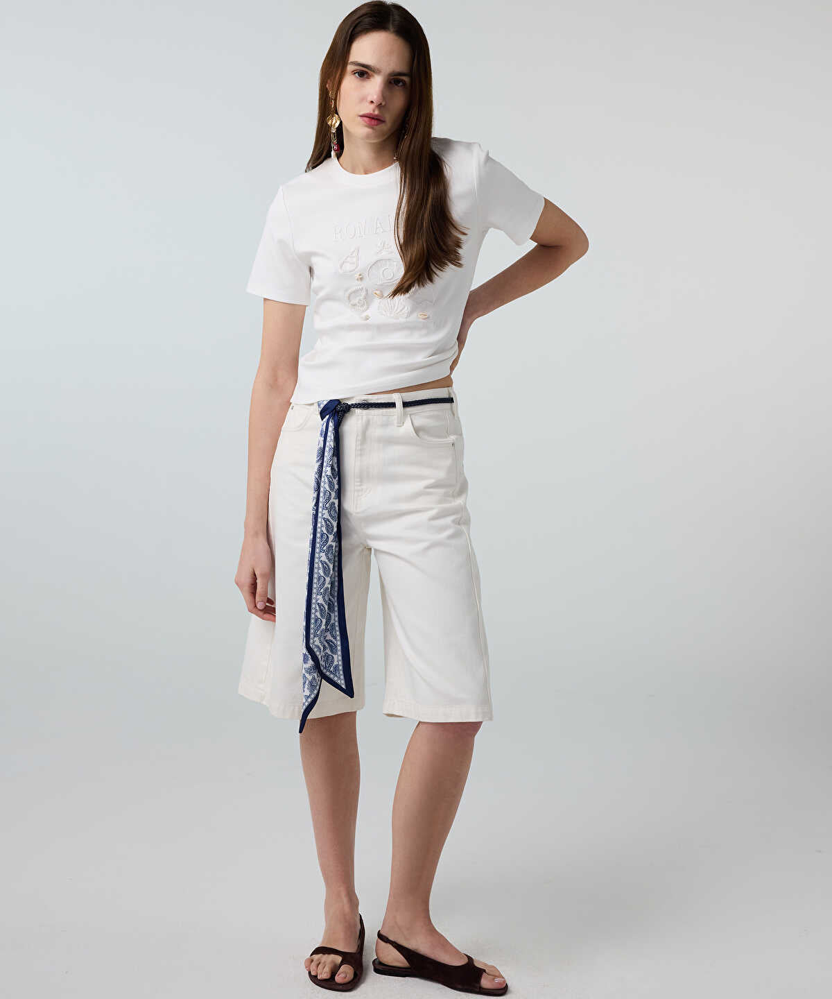 Embroidered T-Shirt with Seashells