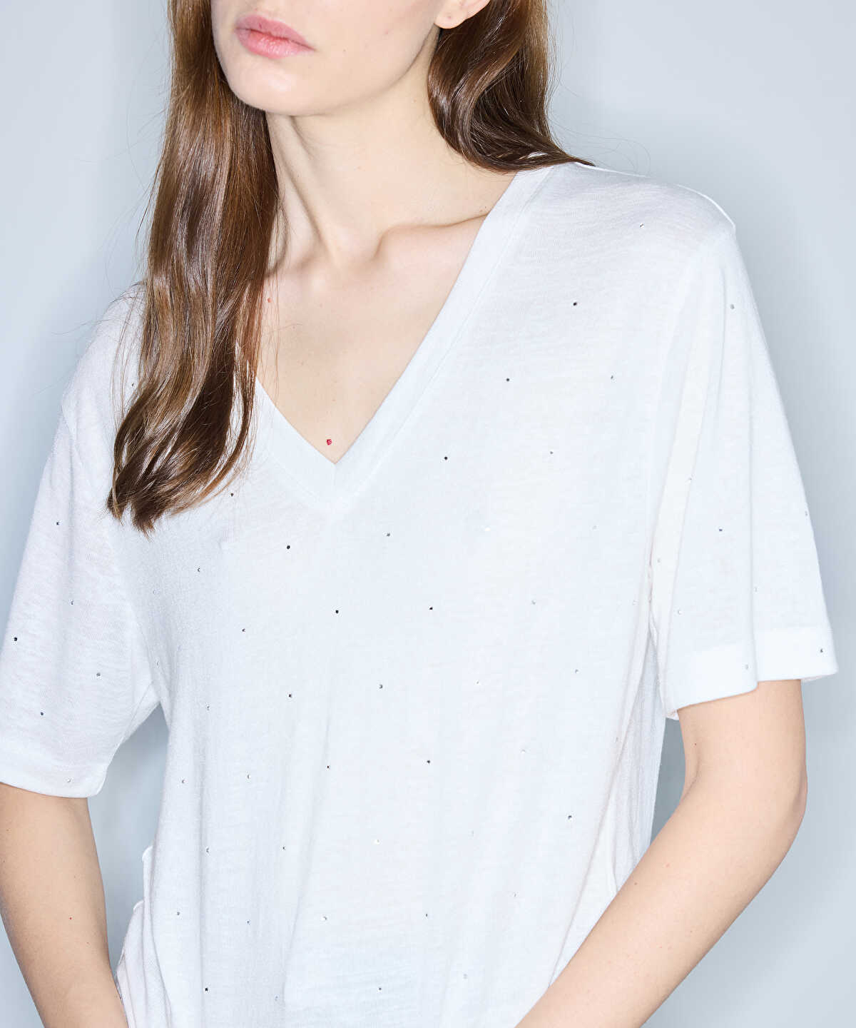 Rhinestone V-Neck T-Shirt
