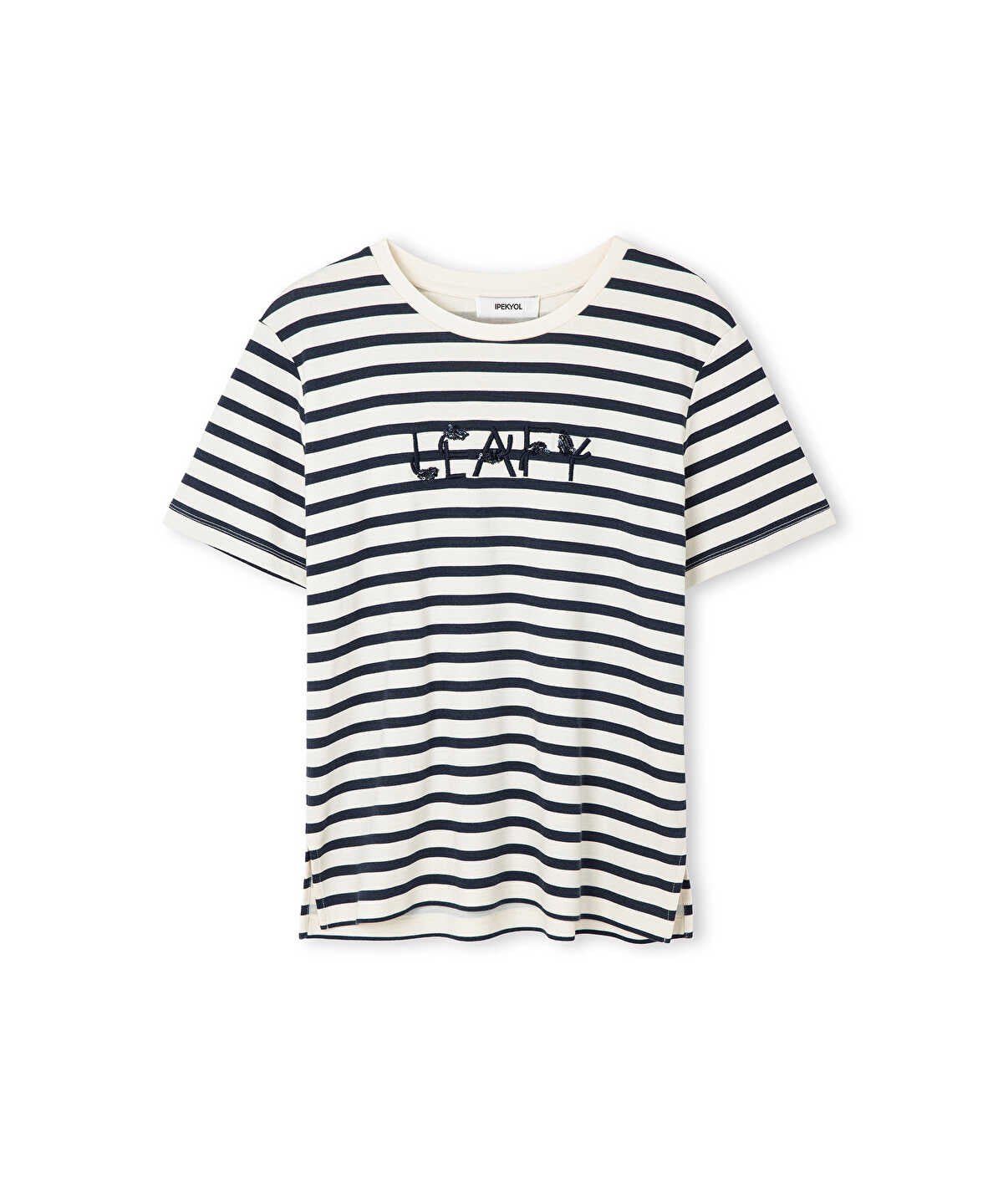 Striped T-Shirt with Slogan Embroidery