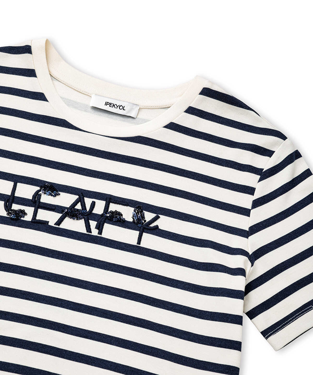 Striped T-Shirt with Slogan Embroidery