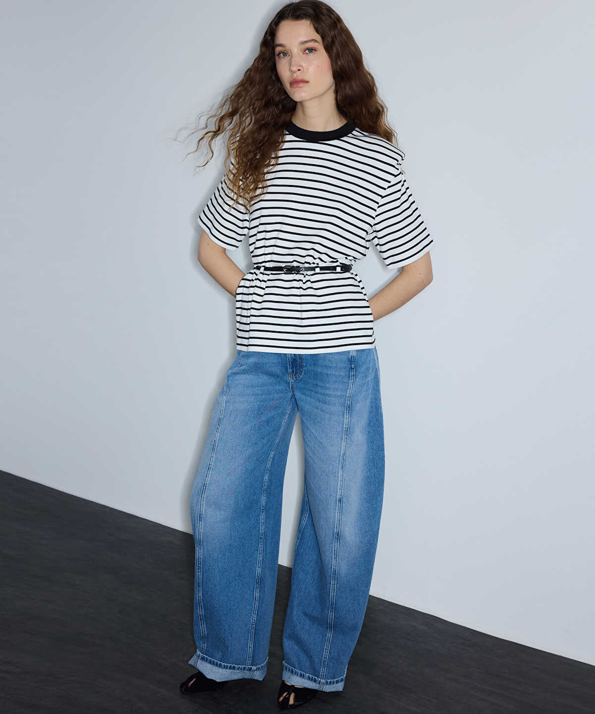Striped T-Shirt with Shoulder Pads