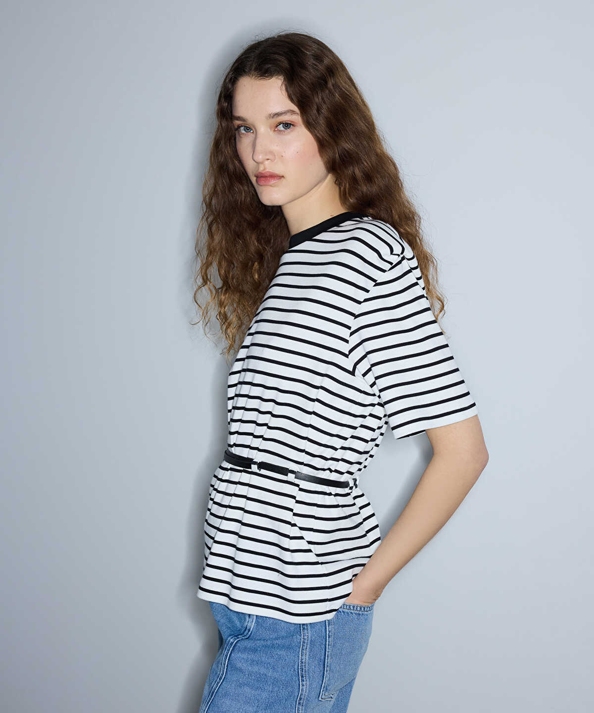 Striped T-Shirt with Shoulder Pads