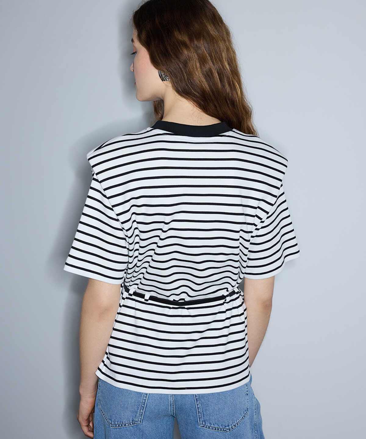 Striped T-Shirt with Shoulder Pads