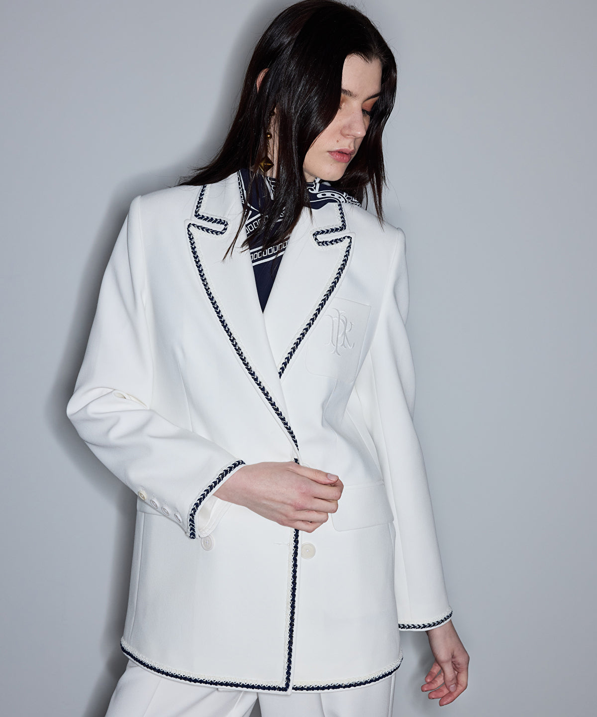 Contrast Trim Double-Breasted Blazer