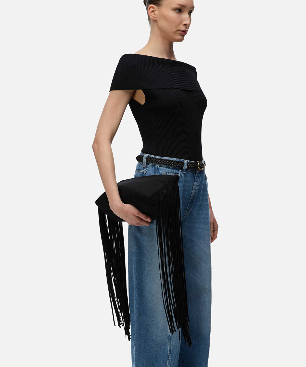 Tassel Trim Clutch with Detachable Strap