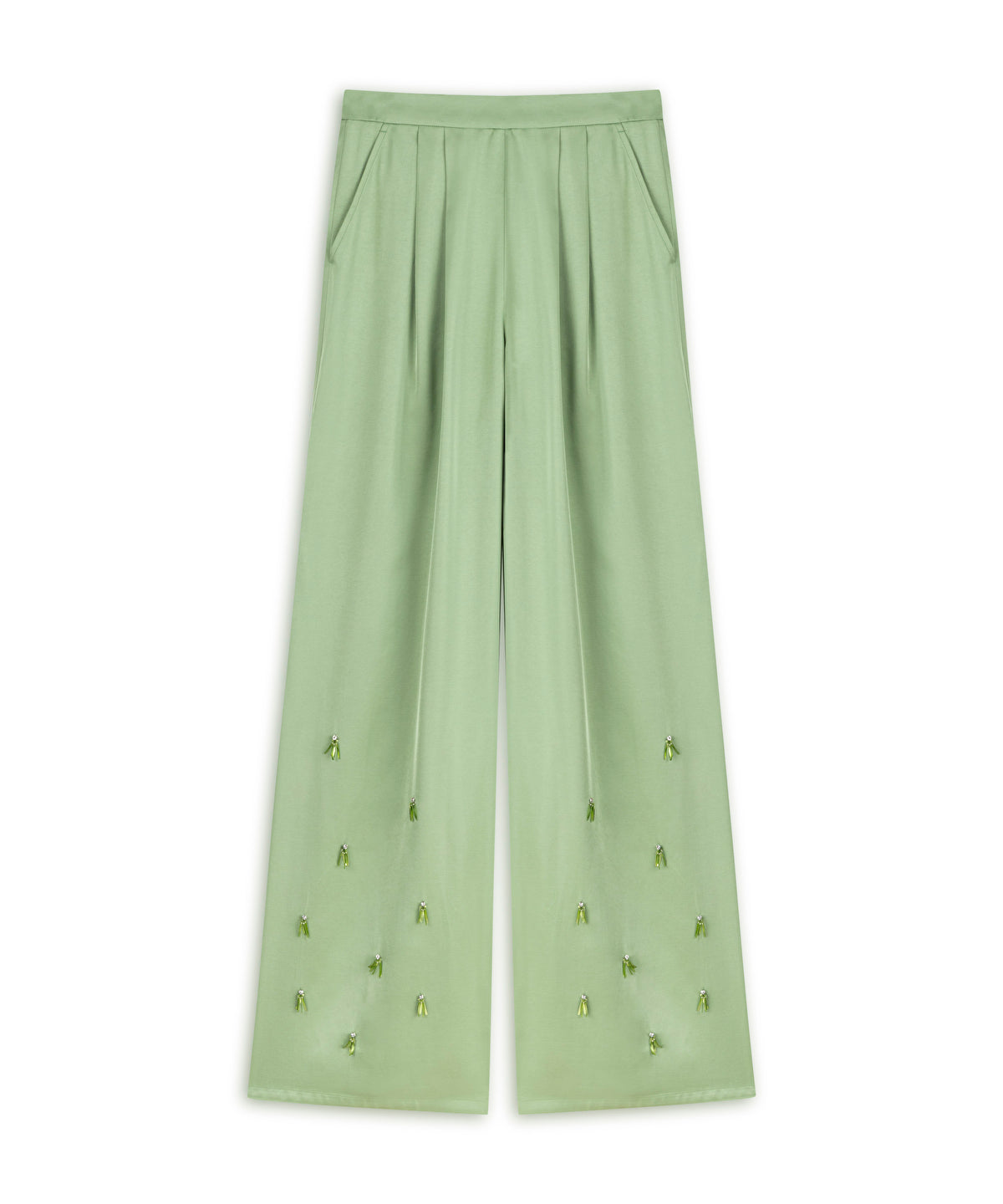 Zoomed Embroidered Wide-Leg Trousers