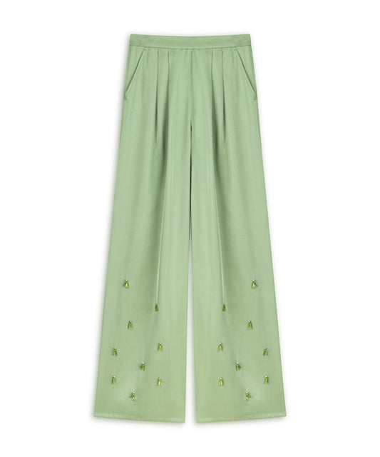 Embroidered Wide-Leg Trousers