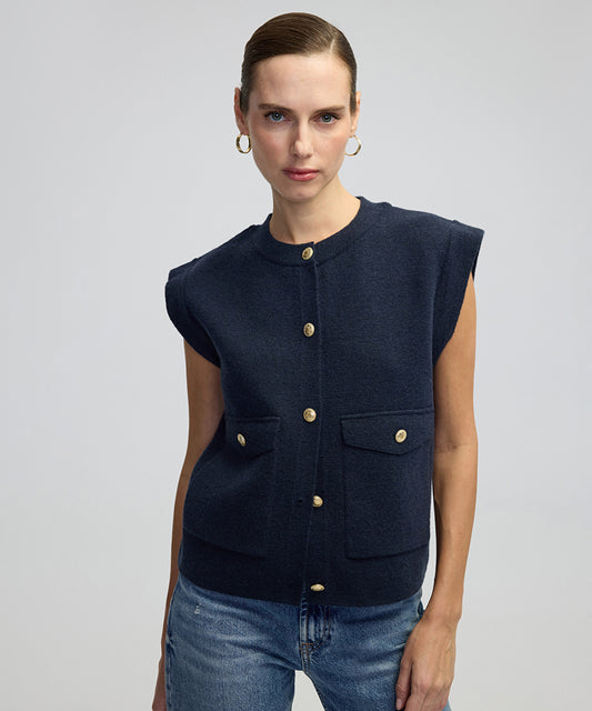 Gold-Button Knit Vest