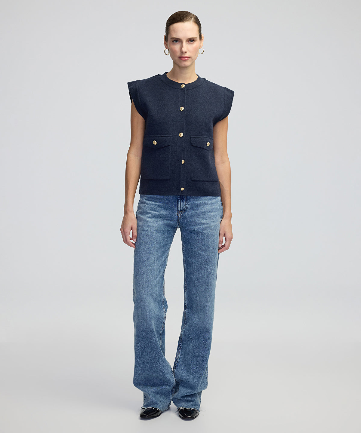 Gold-Button Knit Vest