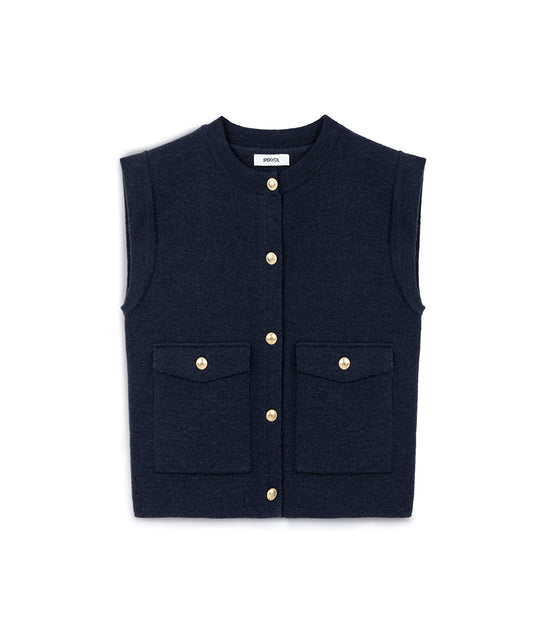 Gold-Button Knit Vest