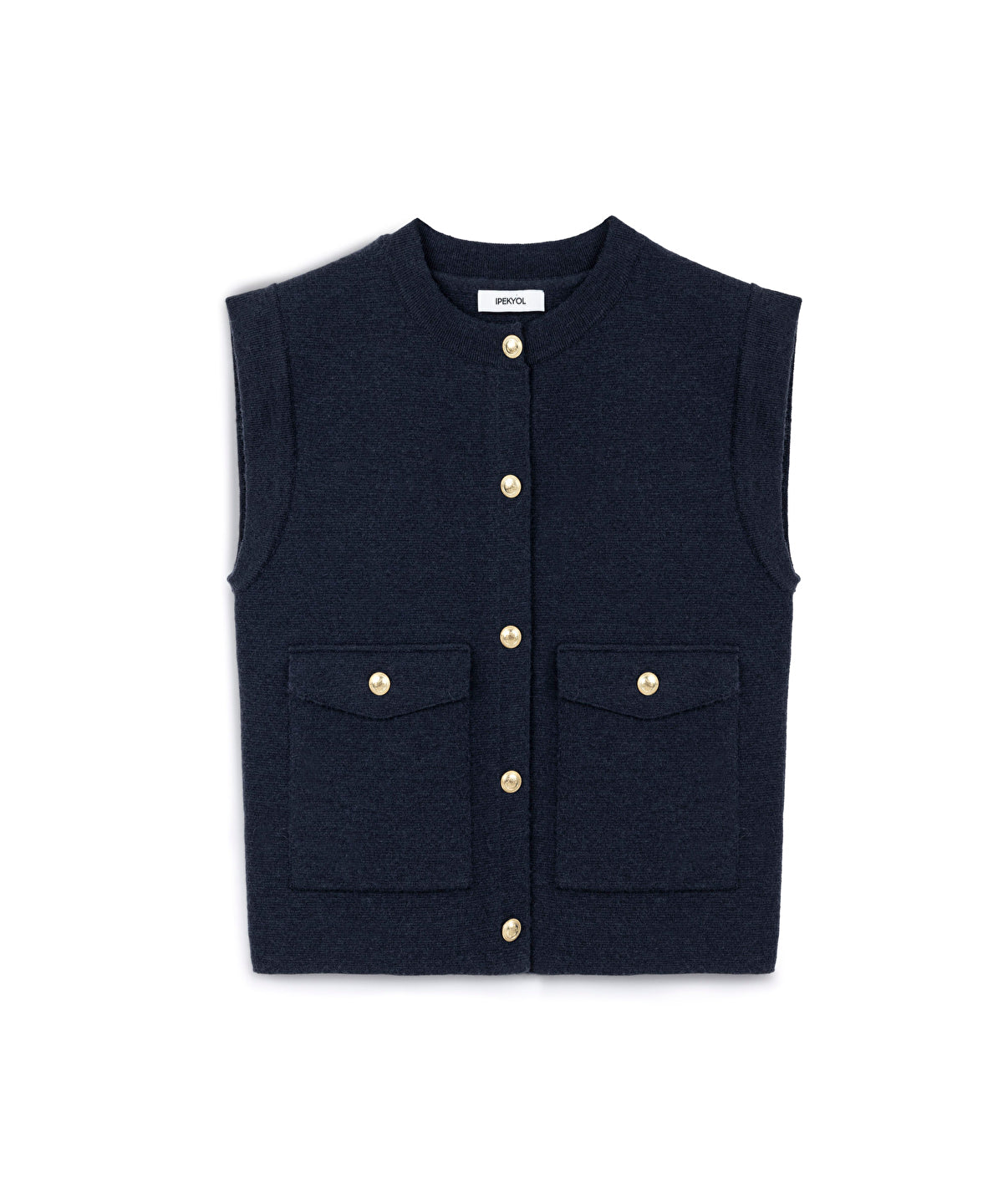 Gold-Button Knit Vest