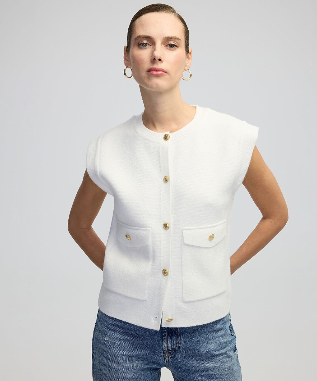 Gold-Button Knit Vest