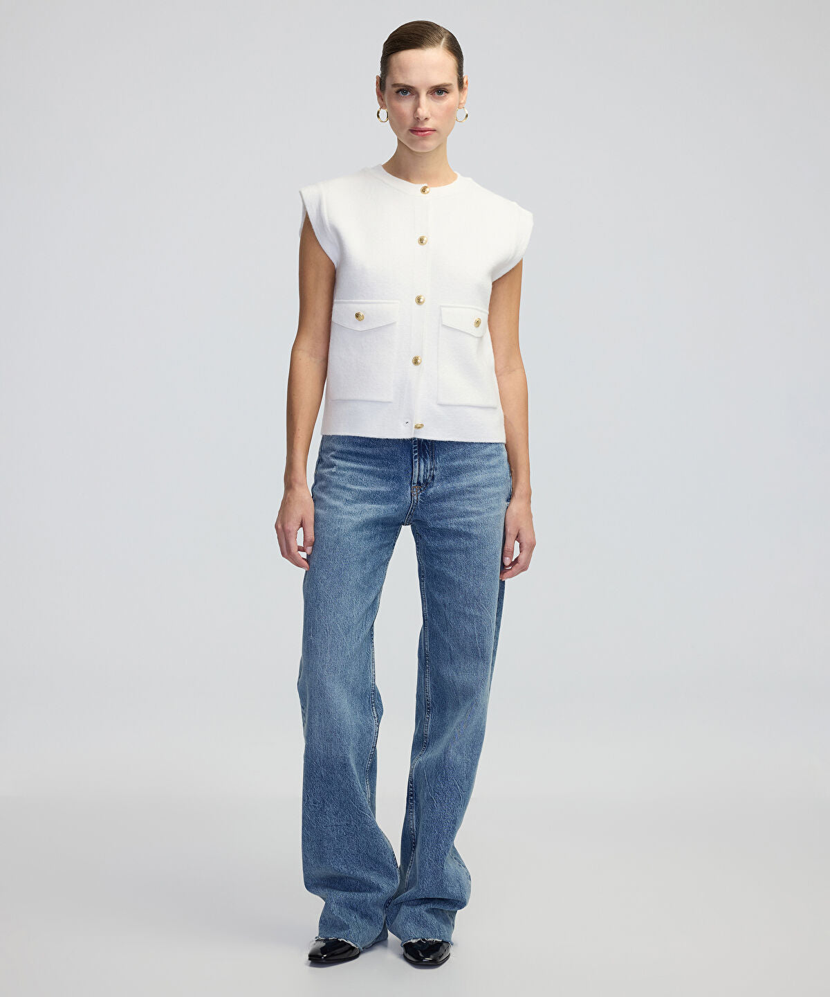 Gold-Button Knit Vest