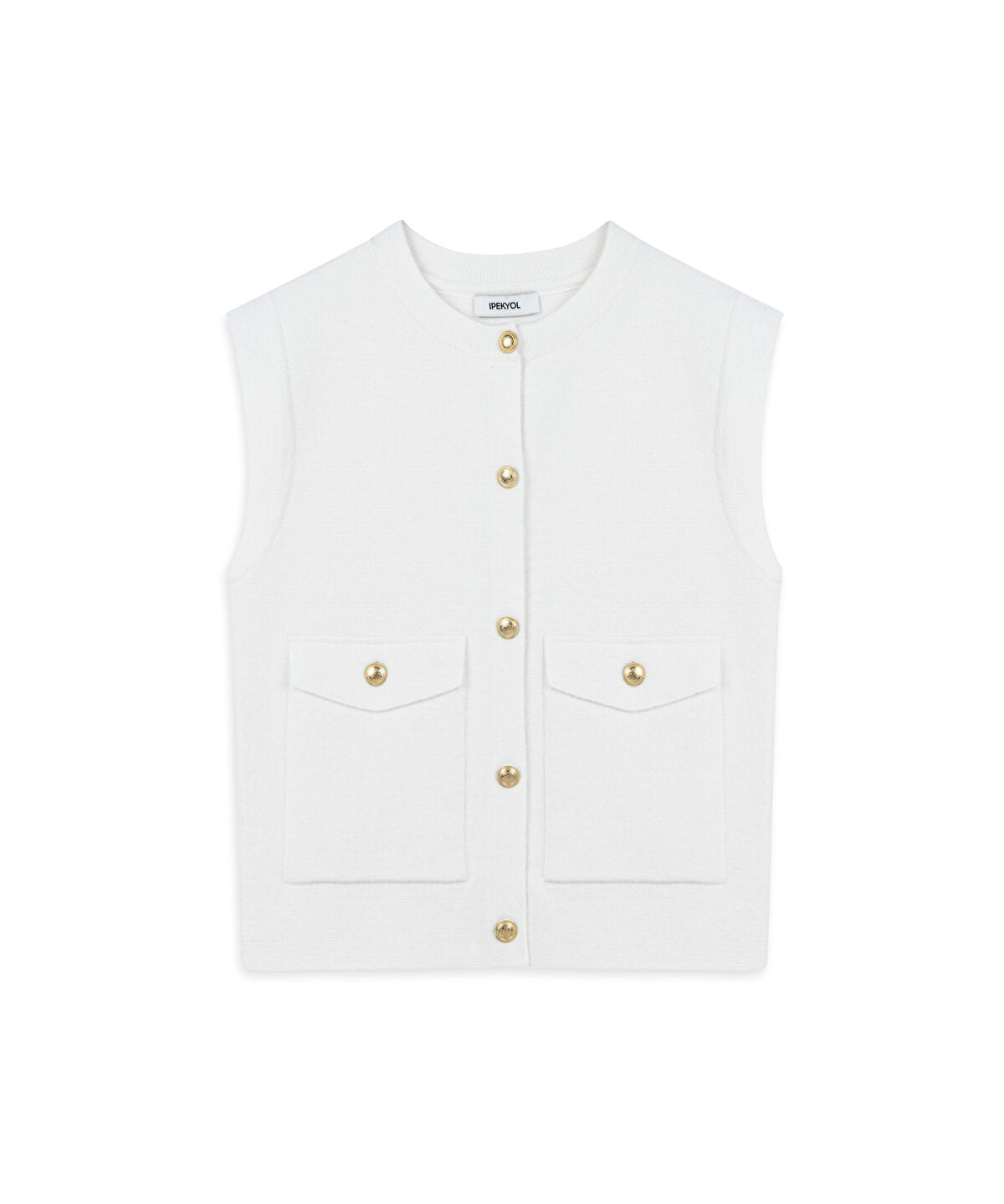 Gold-Button Knit Vest