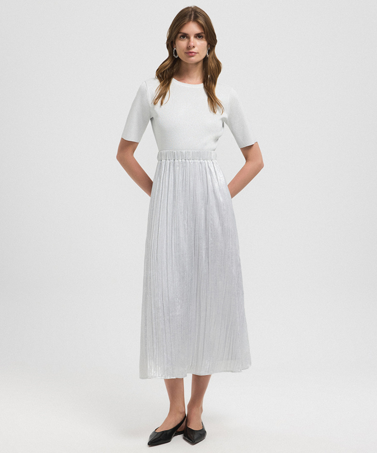 Zoomed Mixed Midi Dress