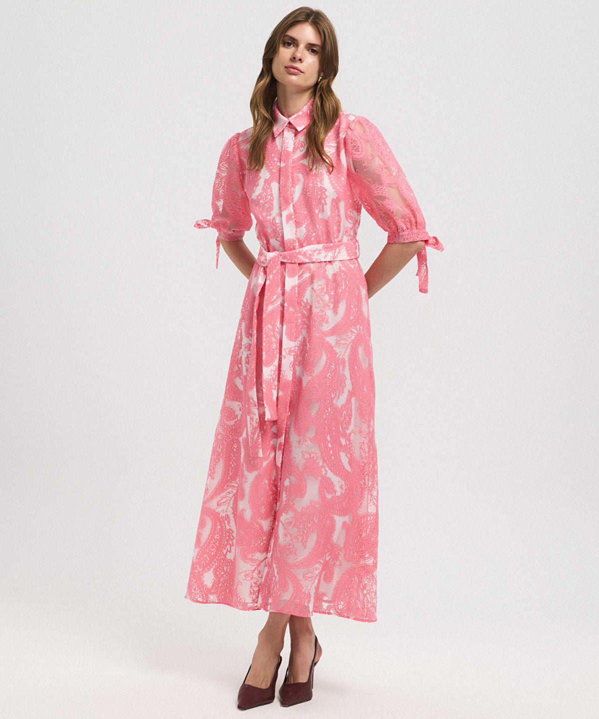 Jacquard Balloon-Sleeve Dress