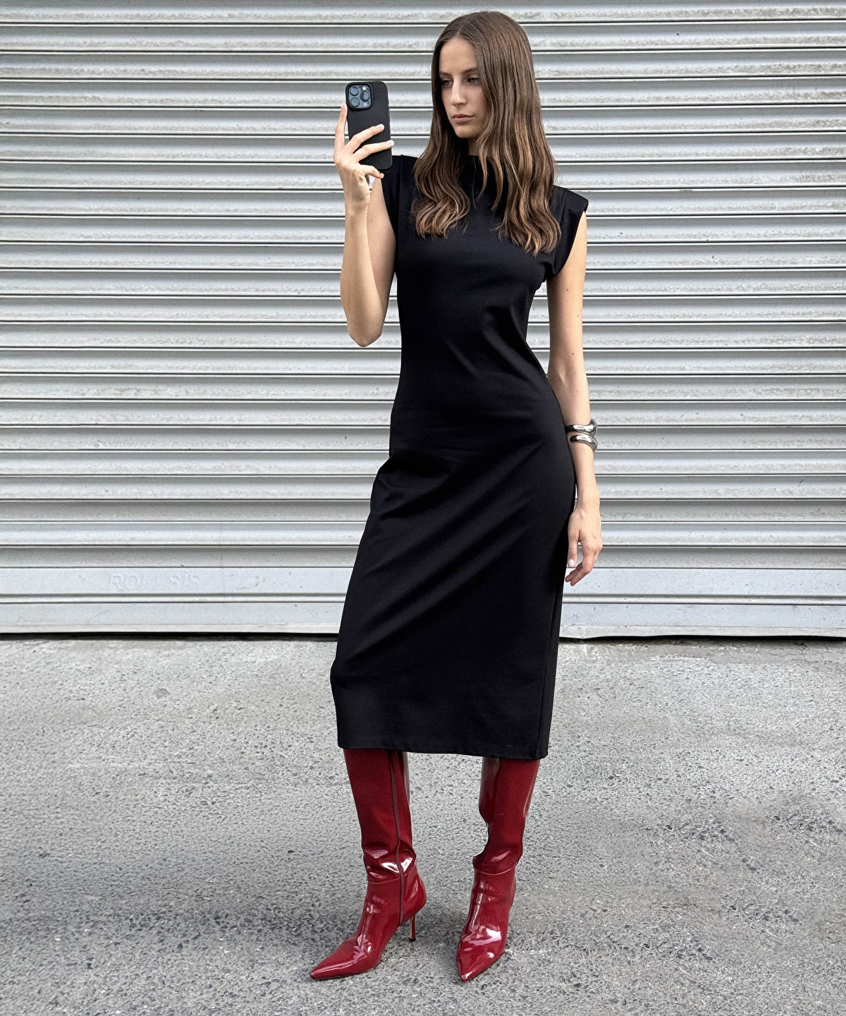 Zoomed Knit Dress with Shoulder Pads