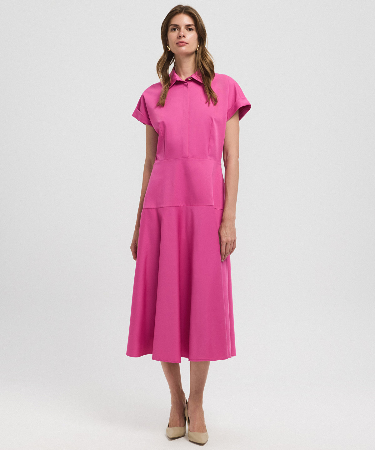 Zoomed Buttoned A-Line Shirt Dress