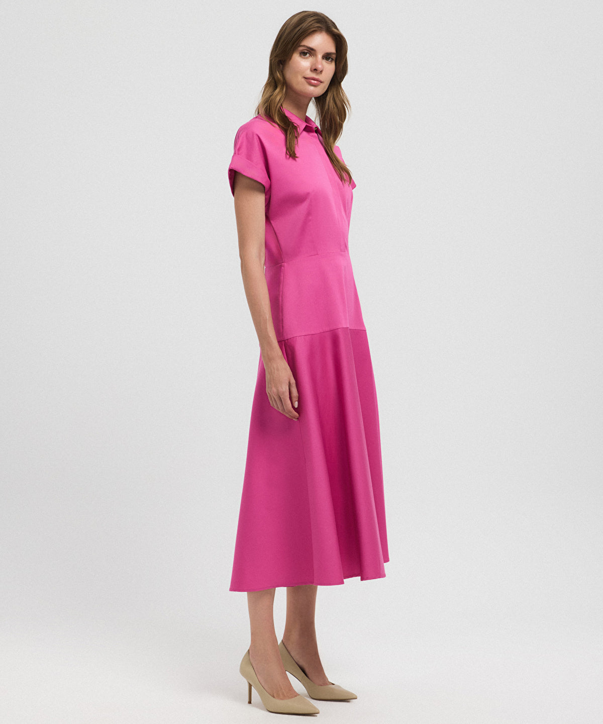 Zoomed Buttoned A-Line Shirt Dress
