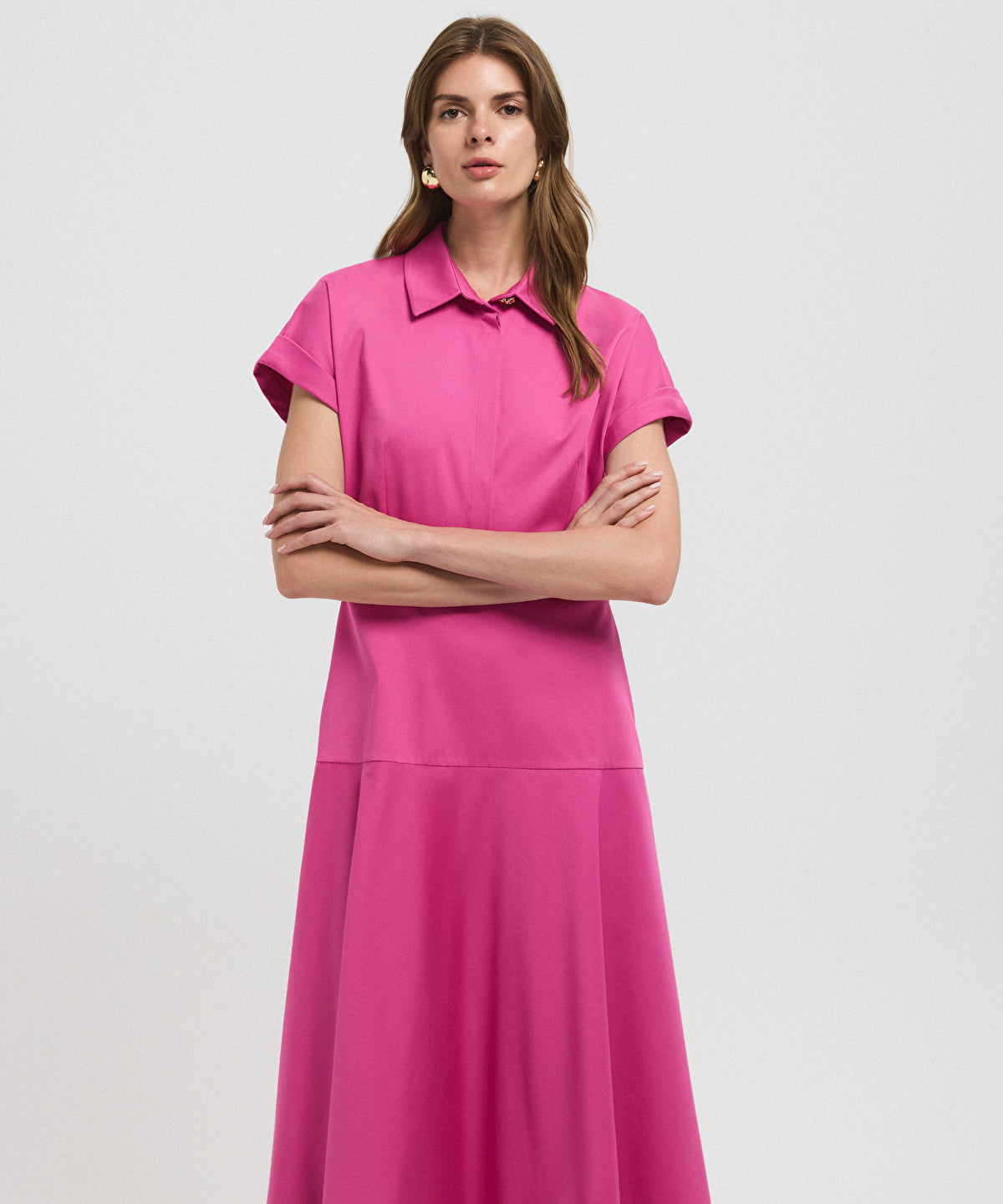 Zoomed Buttoned A-Line Shirt Dress