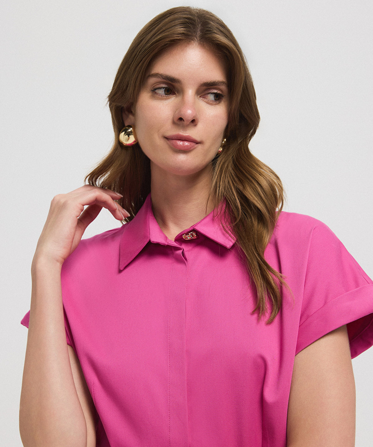 Zoomed Buttoned A-Line Shirt Dress