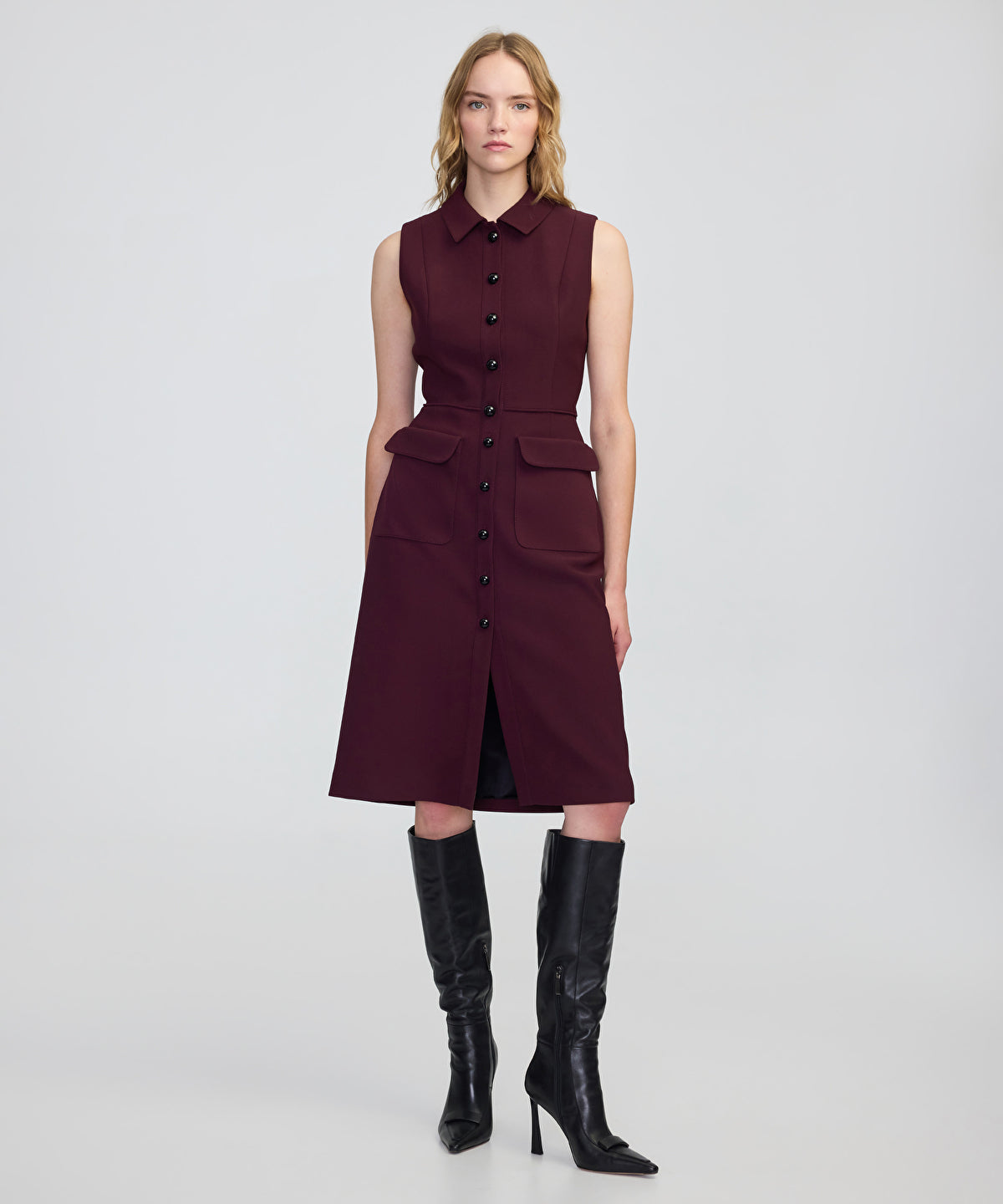 Contrast Button Midi Dress
